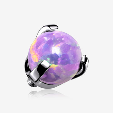 Implant Grade Titanium Internally Threaded Fire Opal Ball Claw Prong Set Top Part-Purple Opal